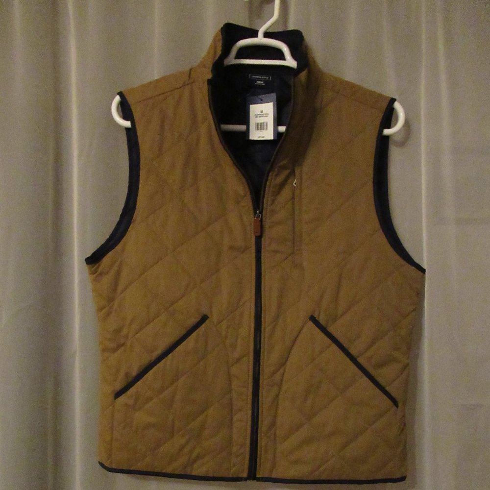 Crown & Ivy Med Vest Brown Navy Trim